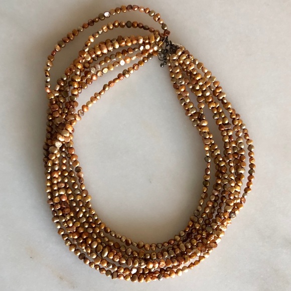 Gold and Silver Tone Seed Bead Necklace Golden Bead Necklace Single Strand